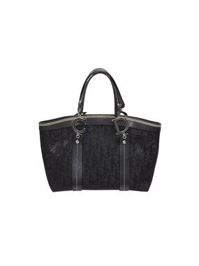 Dior Trotter Handbag All Over Print Black Cotton Canvas Silver